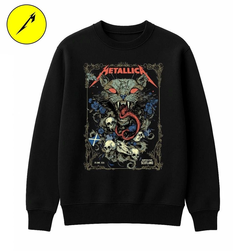 Metallica Wild Cat T-Shirt – Official Scotland Tour 2026 – June 25 – Hampden Park – Art by Michelle KamMei Harvey