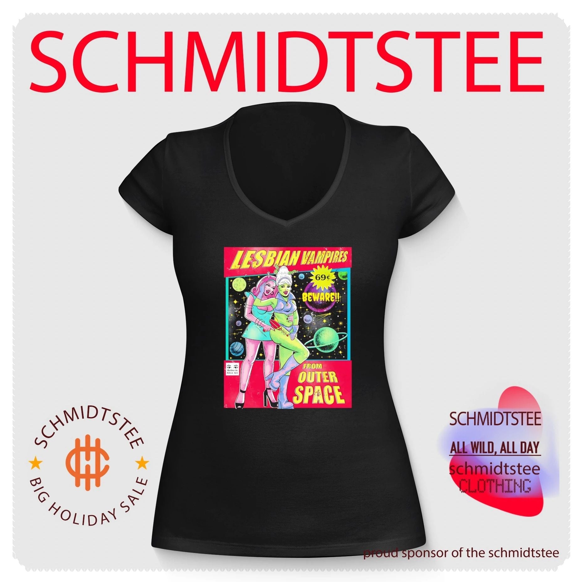 Lesbian Vampires from Outer Space comic style shirt