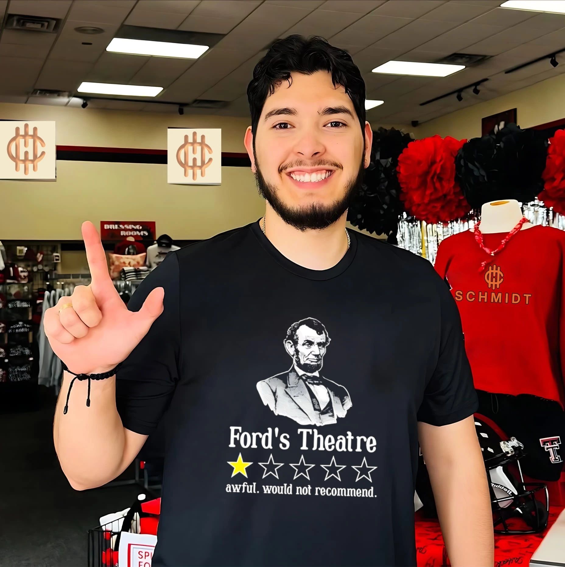 Abraham Lincoln sarcastic one star review for Ford’s theatre shirt