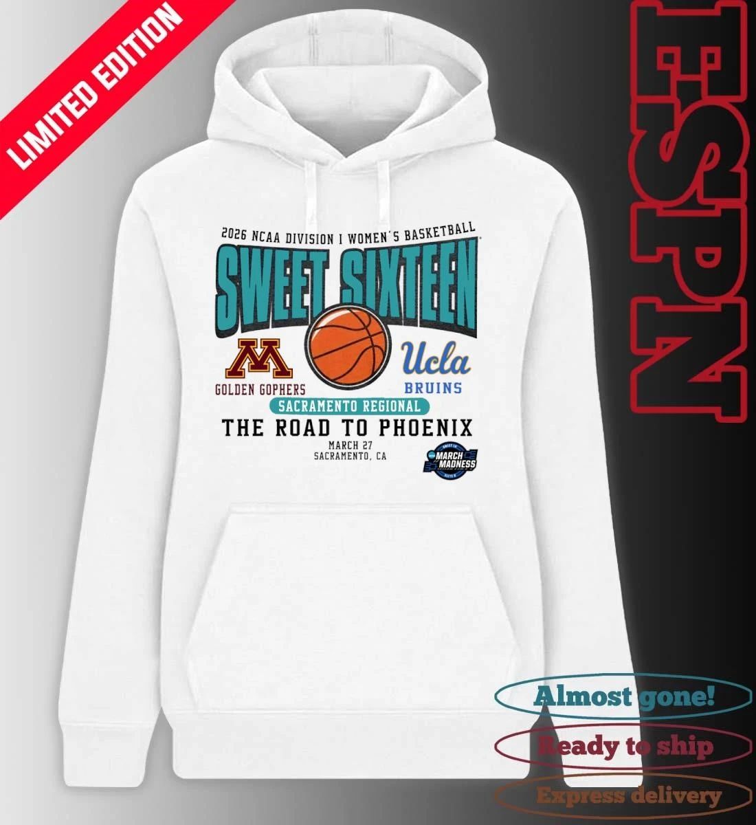 Minnesota Vs Ucla 2026 NCAA DI Women’s Basketball Sweet Sixteen T-Shirt