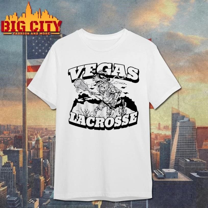 Vegas Lacrosse Dog Playing Lacrosse In Desert White Shirt