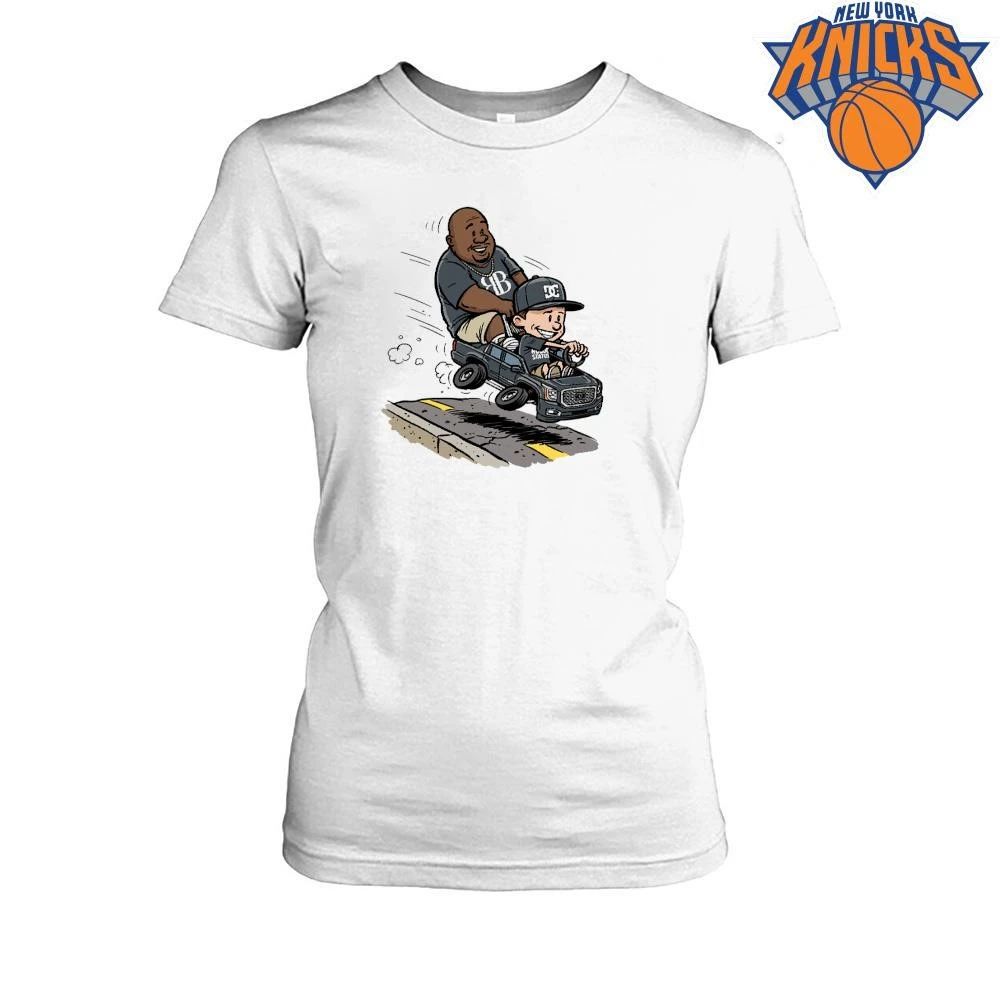 Big Boy and Friend Riding Toy Truck Cartoon Graphic Shirt