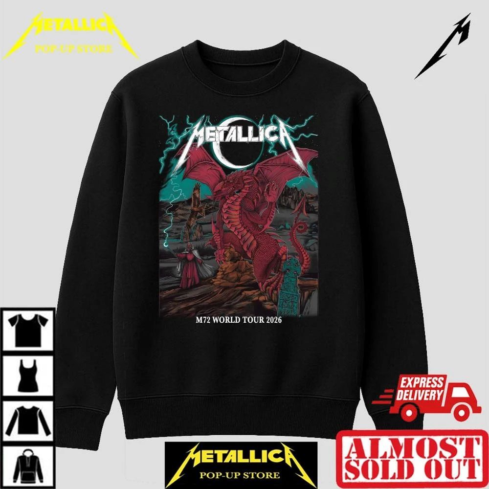 Metallica 2026 M72 Cardiff Wales Concert Shirt – Red Dragon Illustration By Duchess Of Dark – Principality Stadium Limited Edition