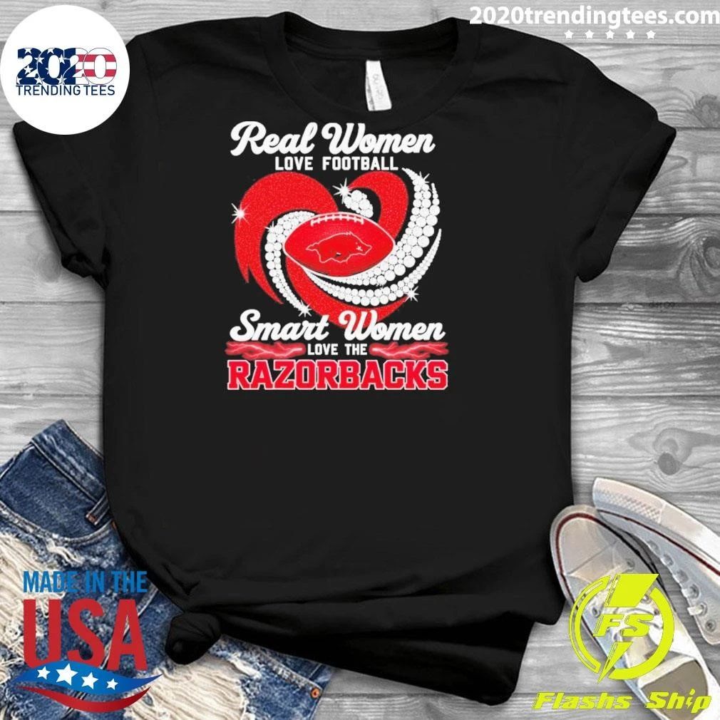 Real Women Love Football Smart Women Love The Razorbacks Diamond Heart Shirt