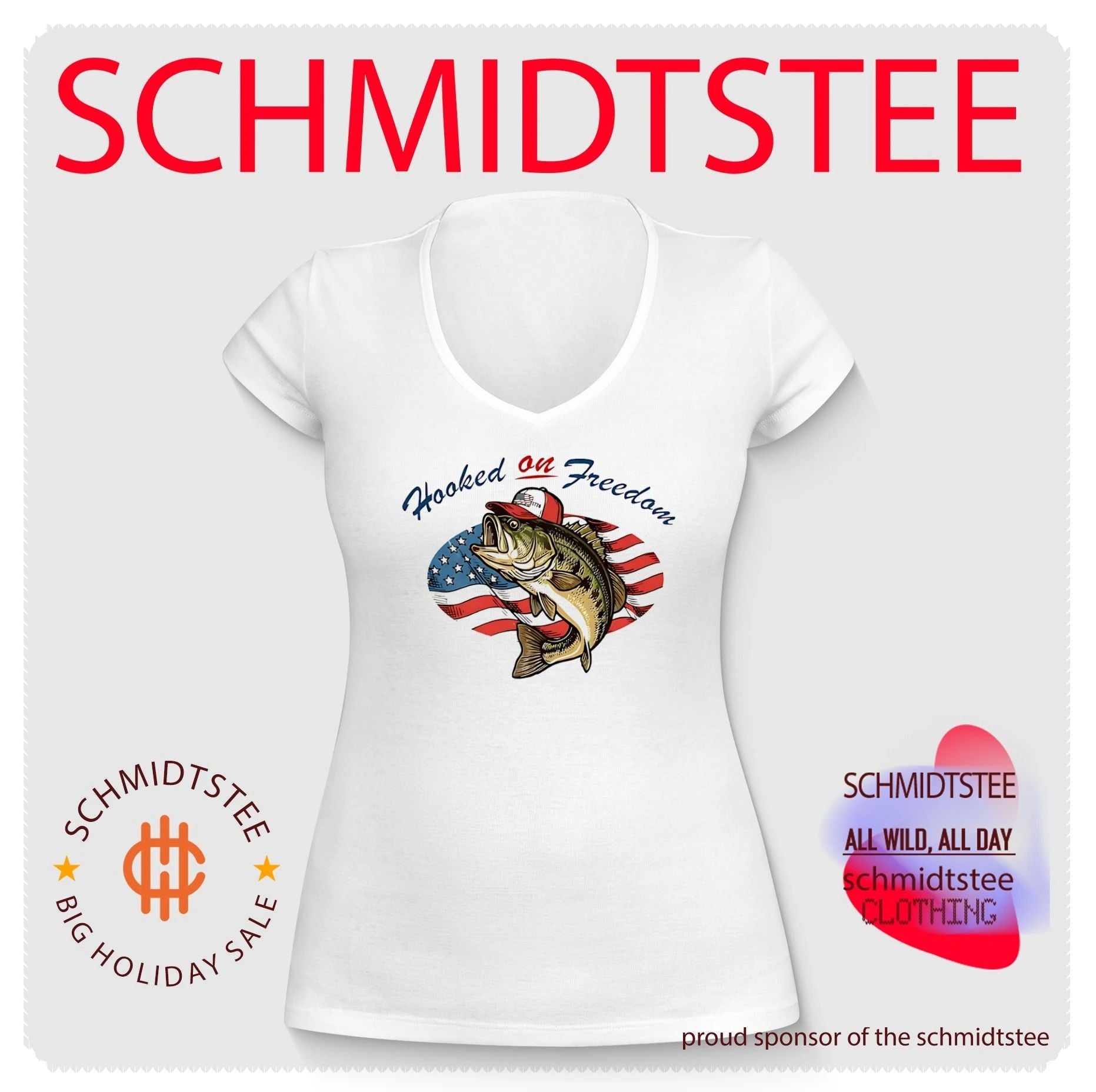 Hooked on freedom fish with America flag shirt