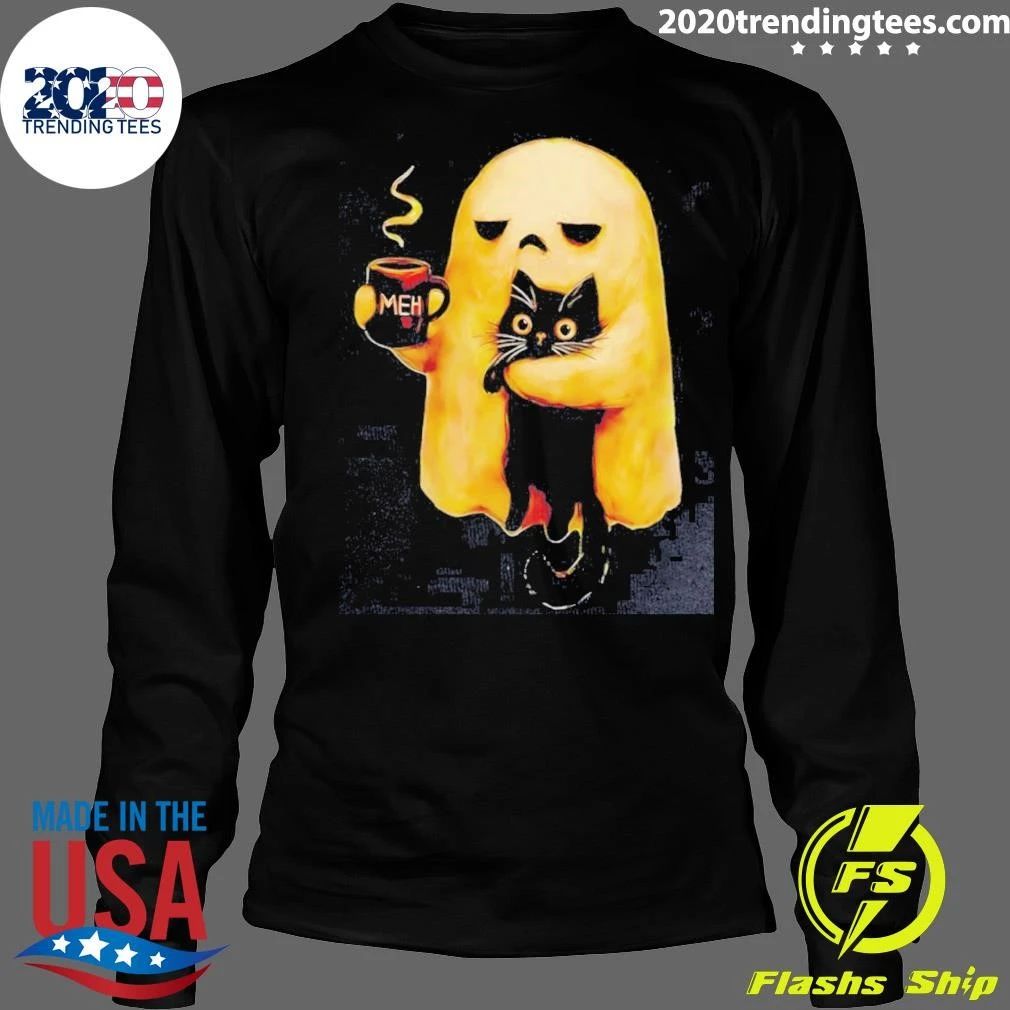 Halloween Spooky Ghost And Black Cat Shirt