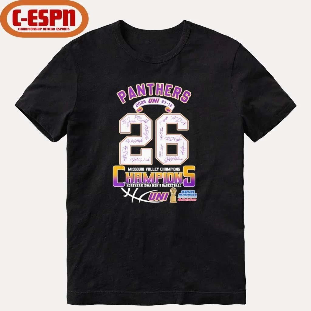 Uni Panthers Men’s Basketball 2026 MVC Tournament Champions 23-12 Shirt
