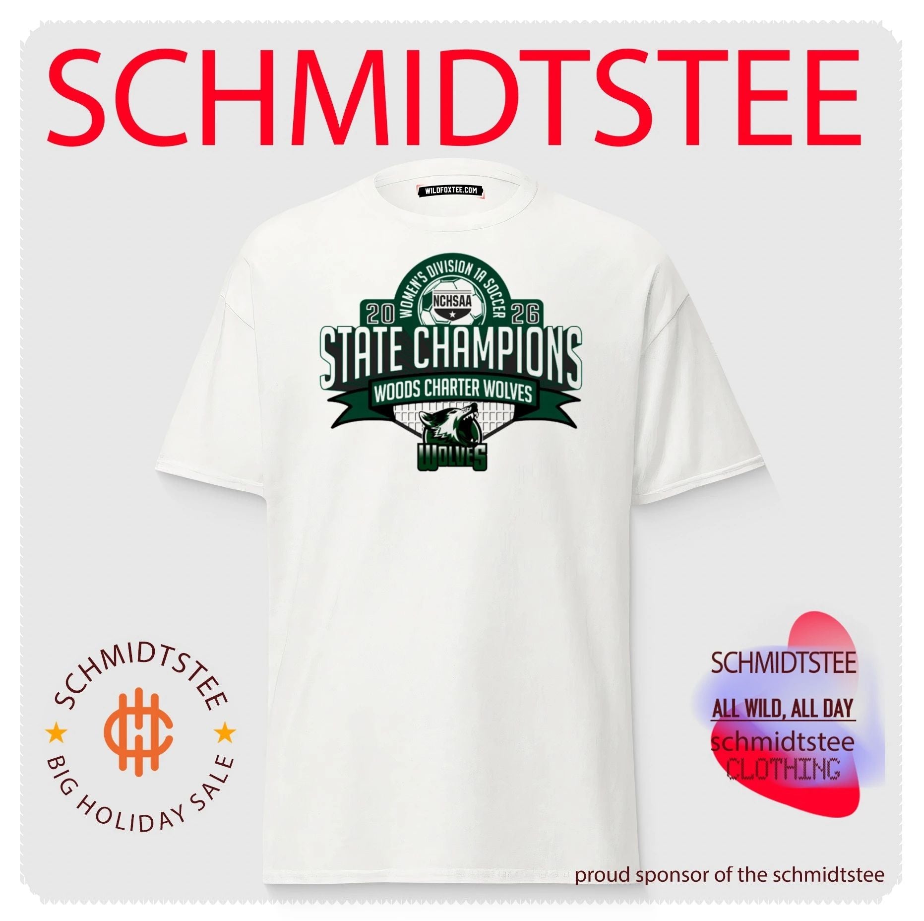 Woods Charter Wolves 2026 NCHSAA Women’s Division 1A Soccer Champions shirt