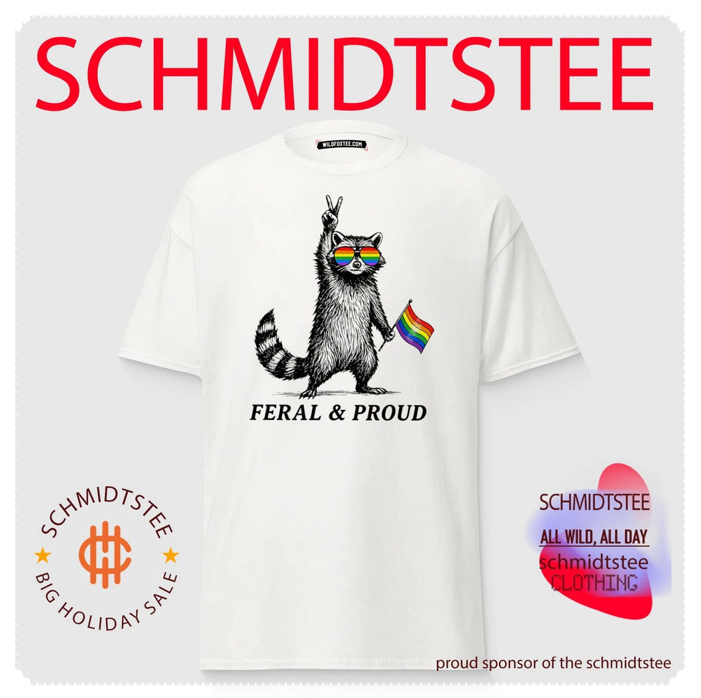 Feral and proud racoon with pride sunglasses and rainbow flag shirt