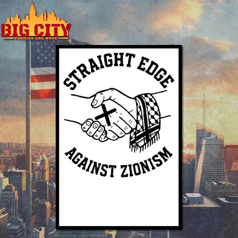 Straight Edge Against Zionism Handshake Keffiyeh Anti War Graphic T Shirt