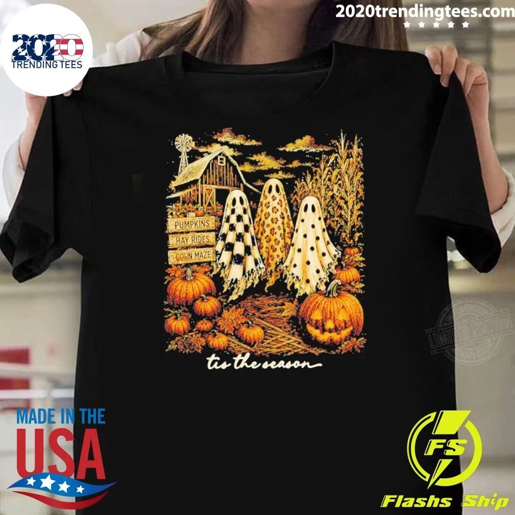 Ghosts Trio Tis The Season Pumpkin Spooky Autumn Halloween Shirt