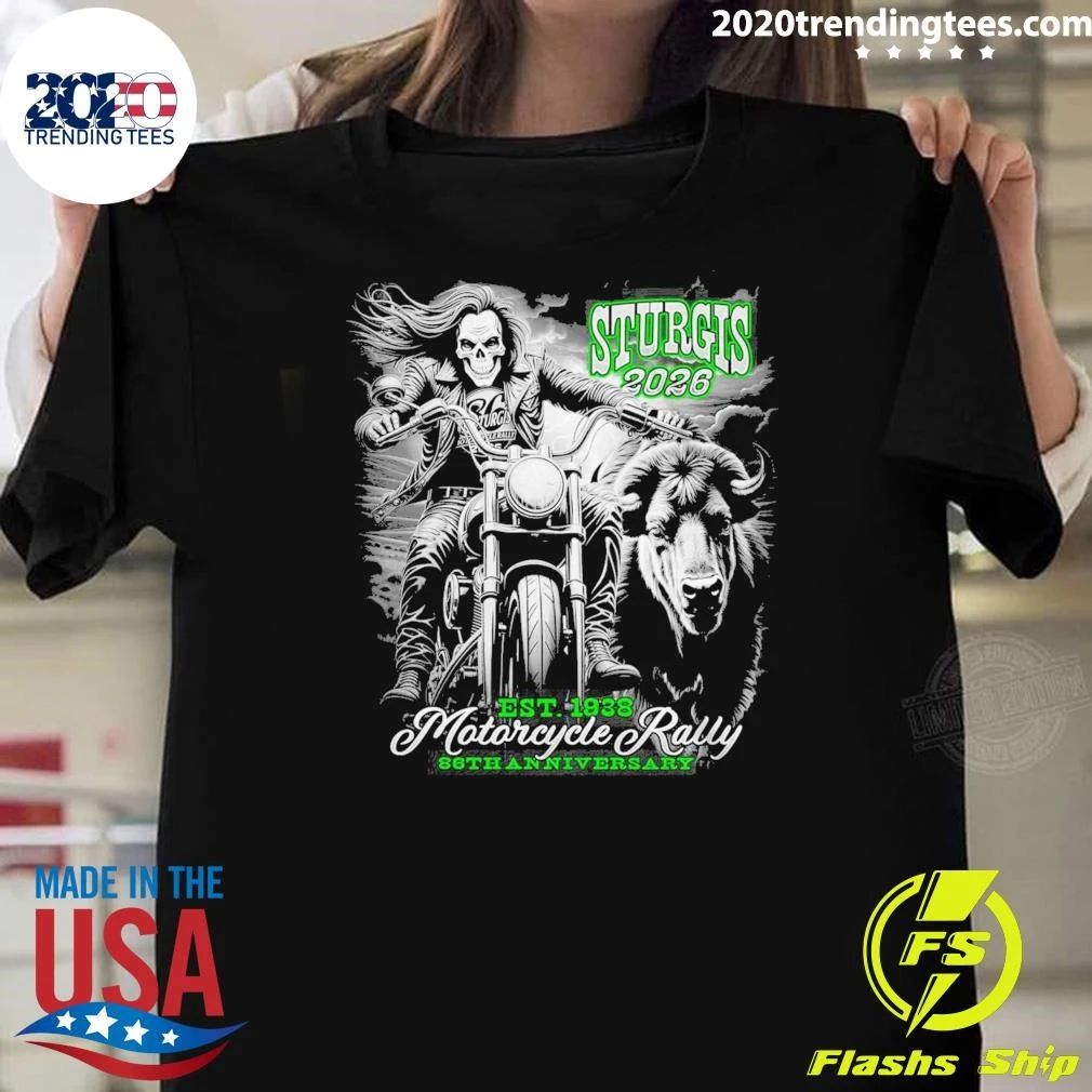 Men’s Sturgis 2026 Motorcycle Rally Skull 86th Anniversary EST 1938 Shirt