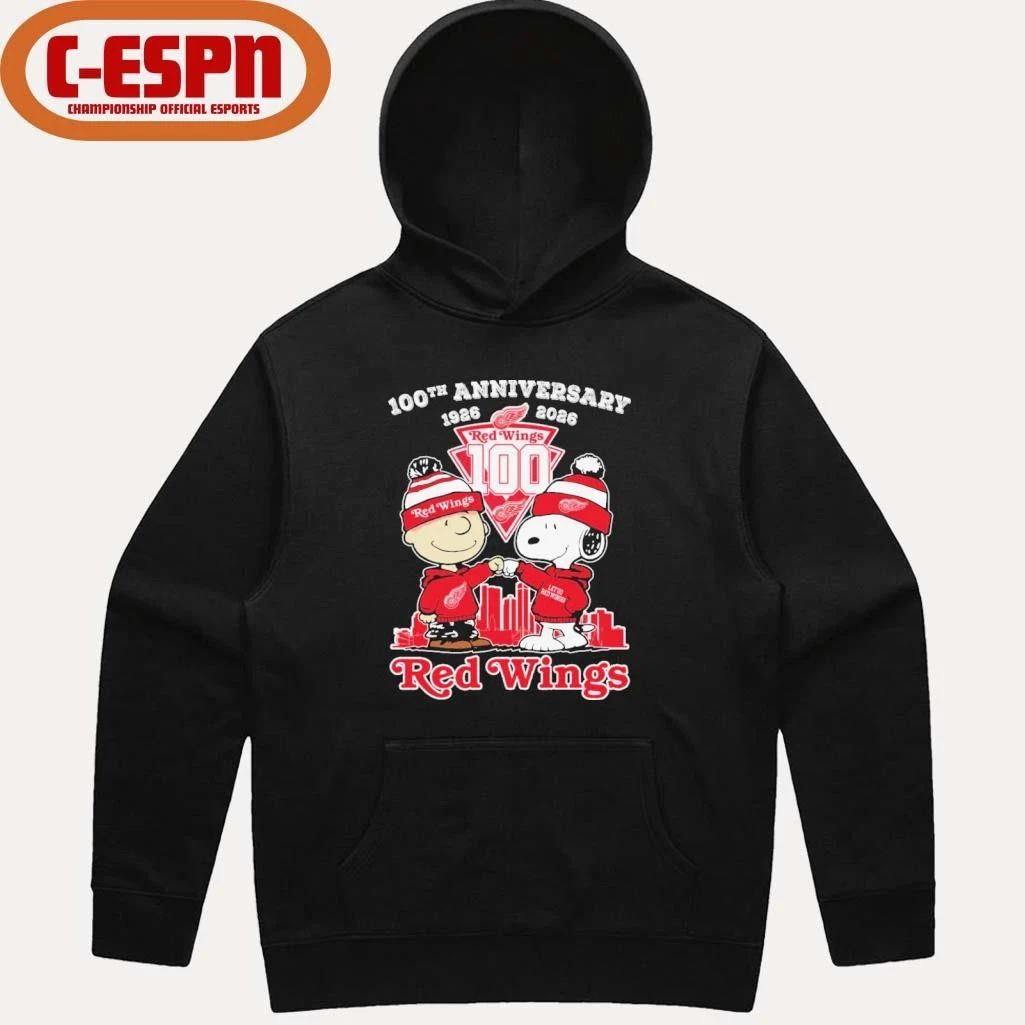 The Peanuts Fist Bump X Detroit Red Wings 100th Anniversary 1926-2026 Shirt