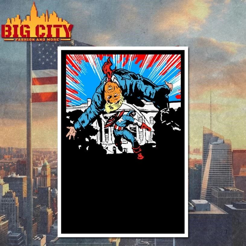 Captain America Slamming Donald Trump Comic Art T-shirt