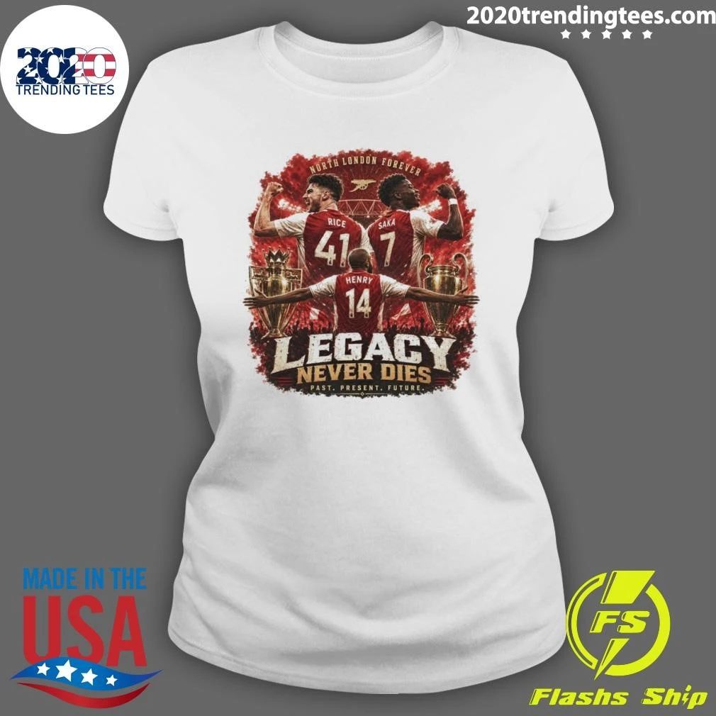 Henry Saka Rice Arsenal Soccer North London Forever Premier League Legacy Never Dies Past Present Shirt