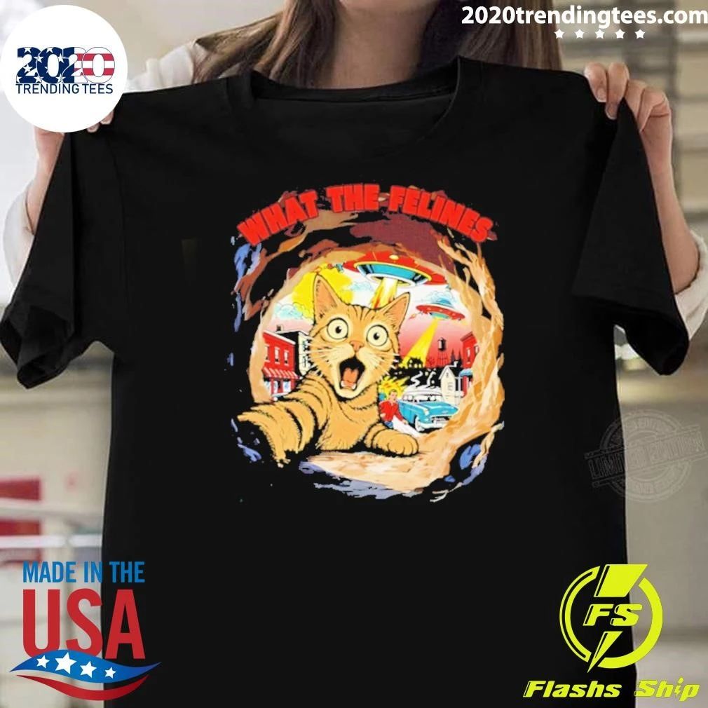 Cat What The Felines Ufo Comic Shirt