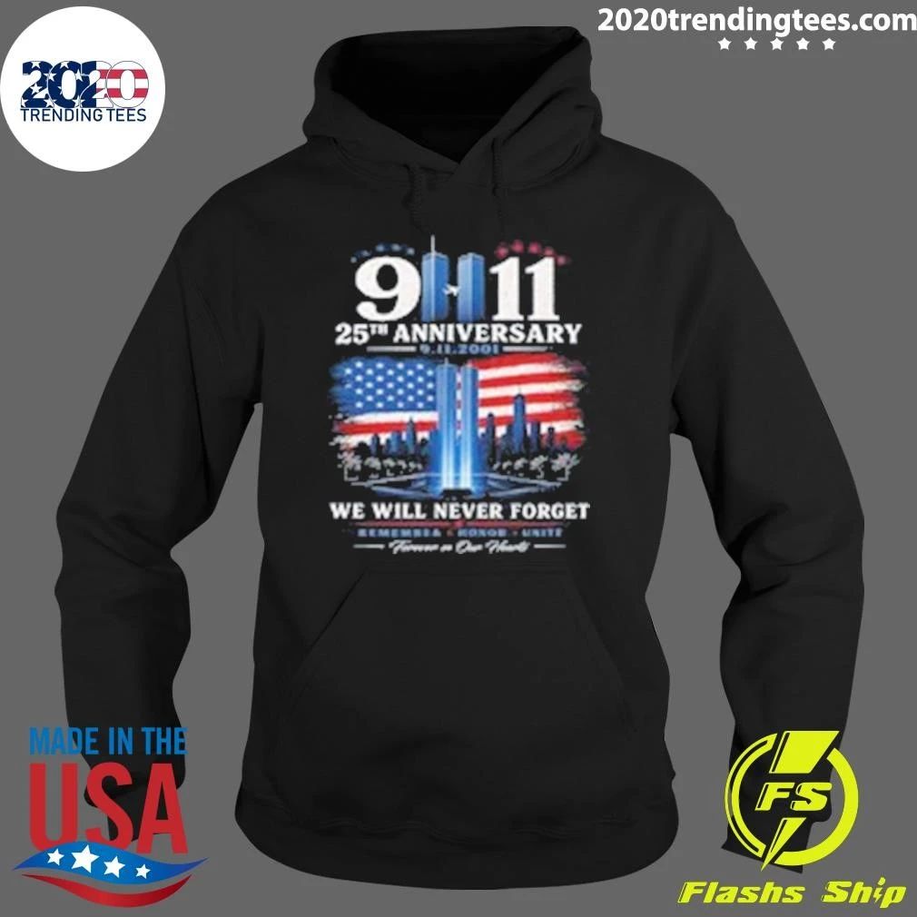 25 Anniversary Never Forget 9-11-01 Patriotic American Flag Memorial Tee Shirt