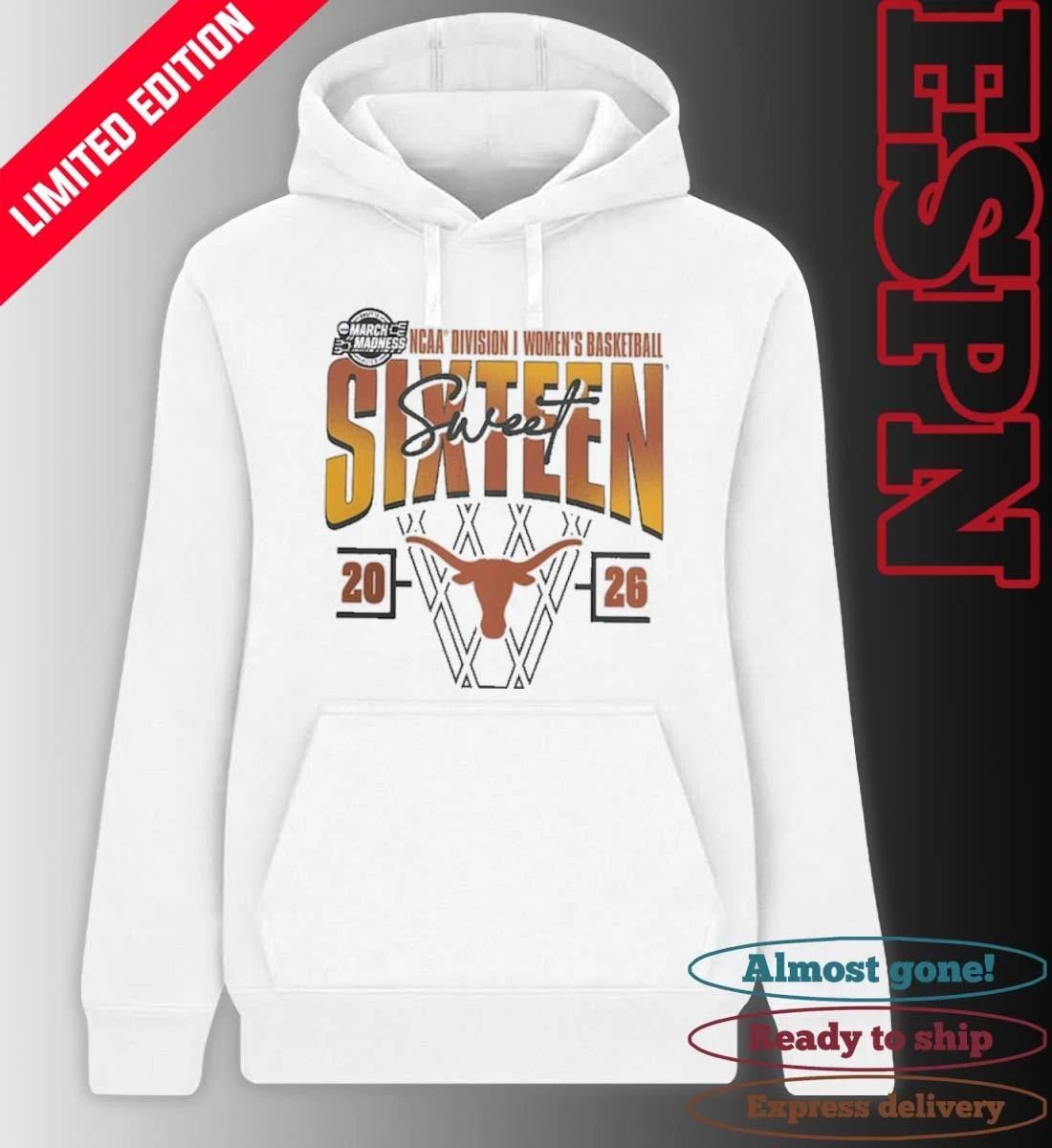 Texas Longhorns 2026 NCAA Women’s Basketball Tournament March Madness Sweet 16 Court Shot T-Shirt