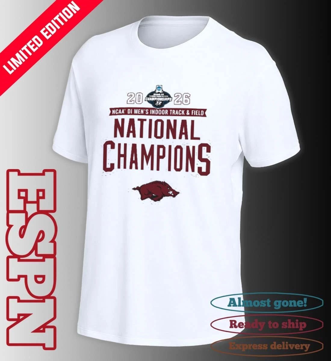 Arkansas Razorbacks 2026 NCAA Men’s Indoor Track & Field National Champions T-Shirt