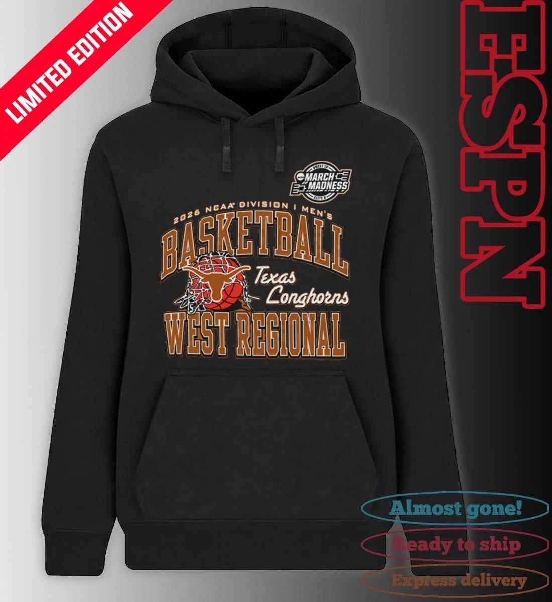 Texas Longhorns 2026 NCAA DI Men’s Basketball Sweet 16 – West Regional T-Shirt