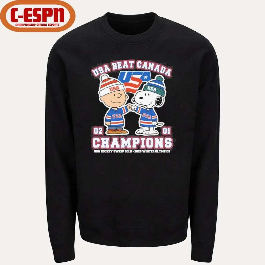 The Peanuts Fisbump USA Beat Canada Hockey Champions Shirt