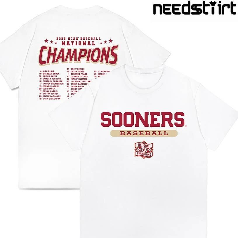 Oklahoma Sooners 2026 NCAA Baseball Men’s College World Series Champions Roster Two Sided Shirt