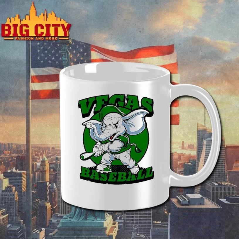 Vegas Baseball Elephant Batting Green Mascot White Shirt