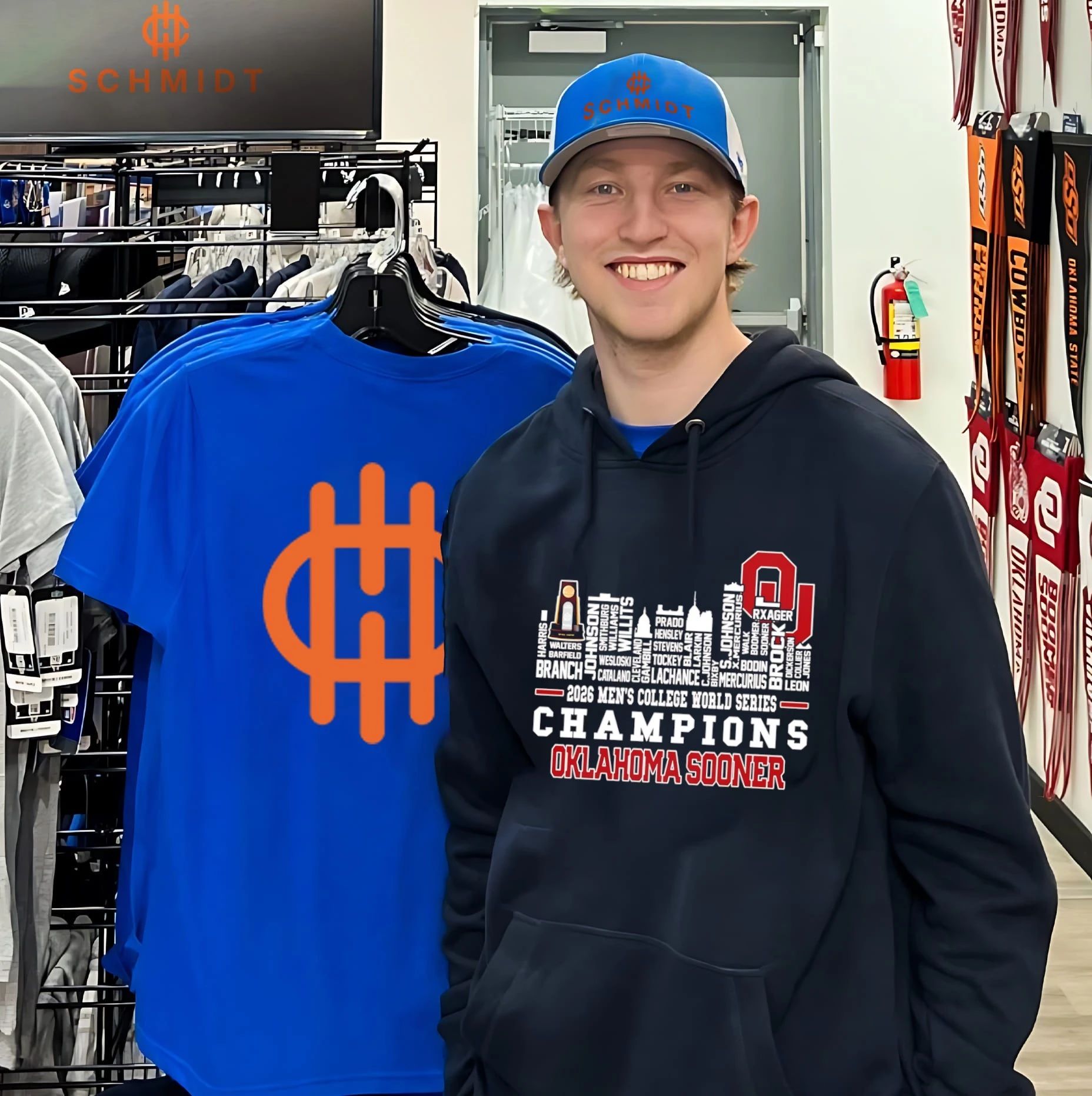 2026 Oklahoma Sooners Men’s College World Series Champions player name skyline shirt