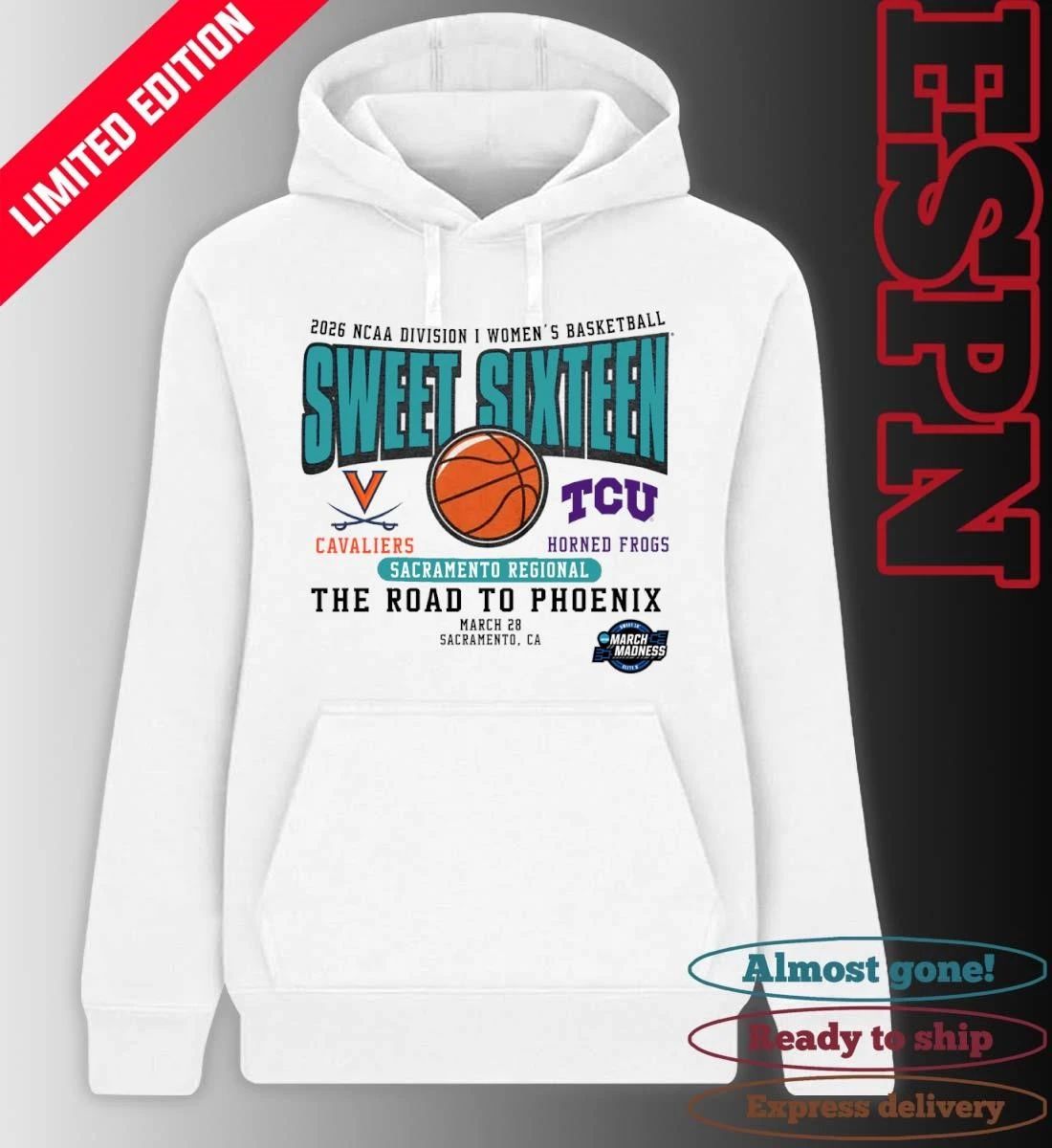 Virginia vs TCU 2026 NCAA DI Women’s Basketball Sweet Sixteen T-Shirt