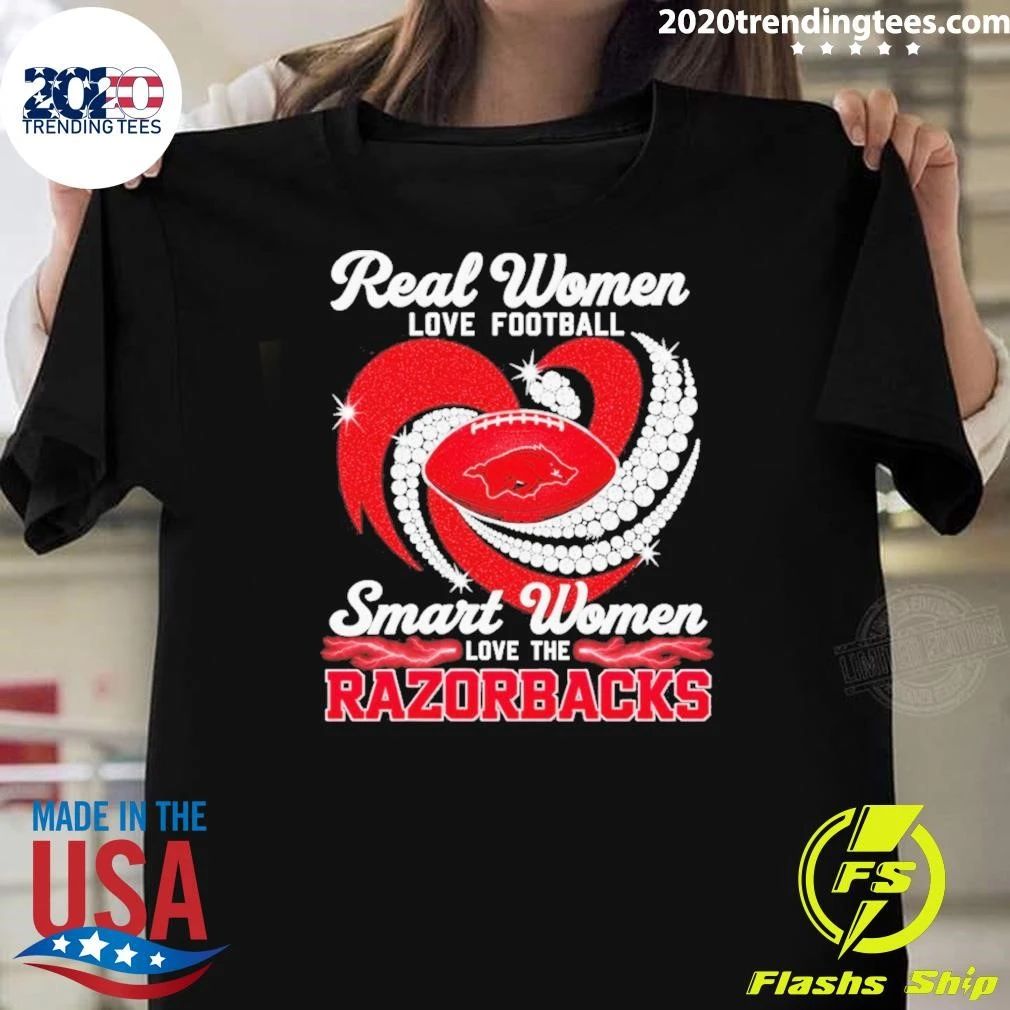 Real Women Love Football Smart Women Love The Razorbacks Diamond Heart Shirt