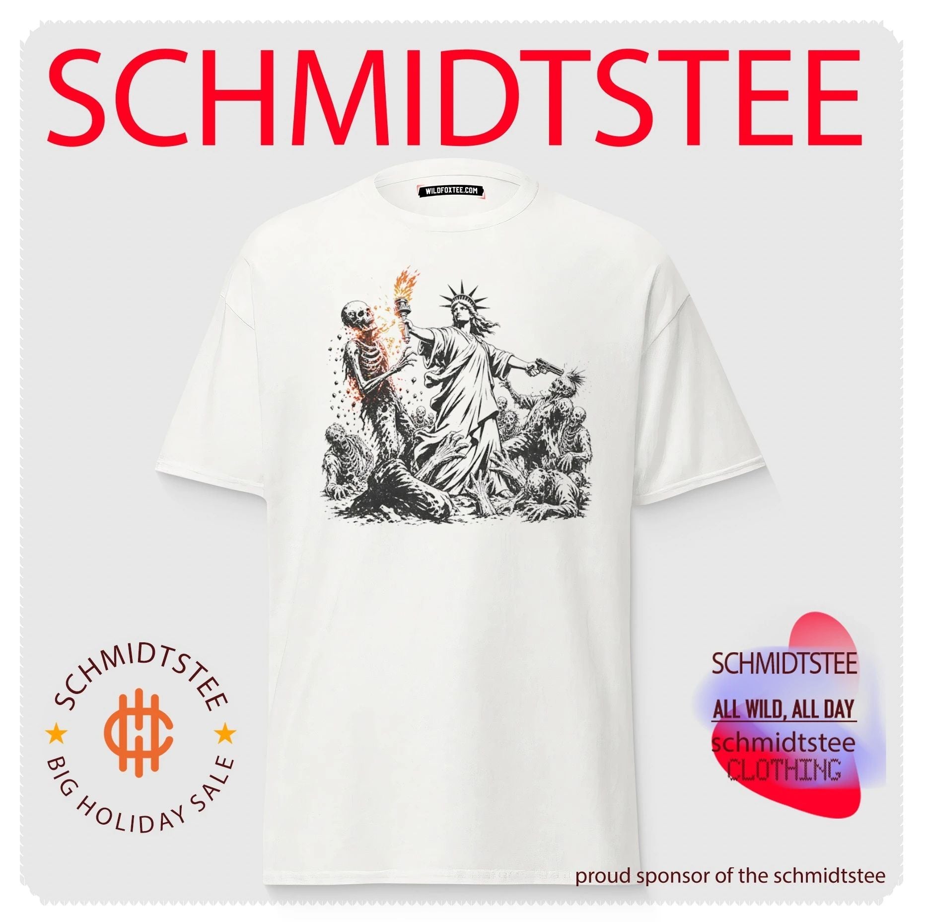 Statue of Liberty Fighting Zombies with Torch and Gun shirt