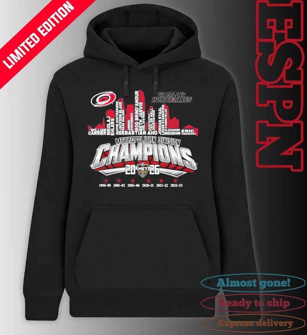 Carolina Hurricanes Skyline Players Name 2026 Metropolitan Division Champions Shirt