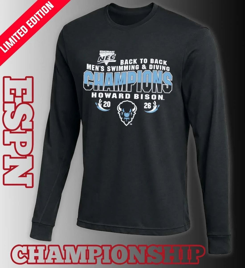Howard University Men’s Swimming and Diving 2026 Back to Back NEC Champions Shirt