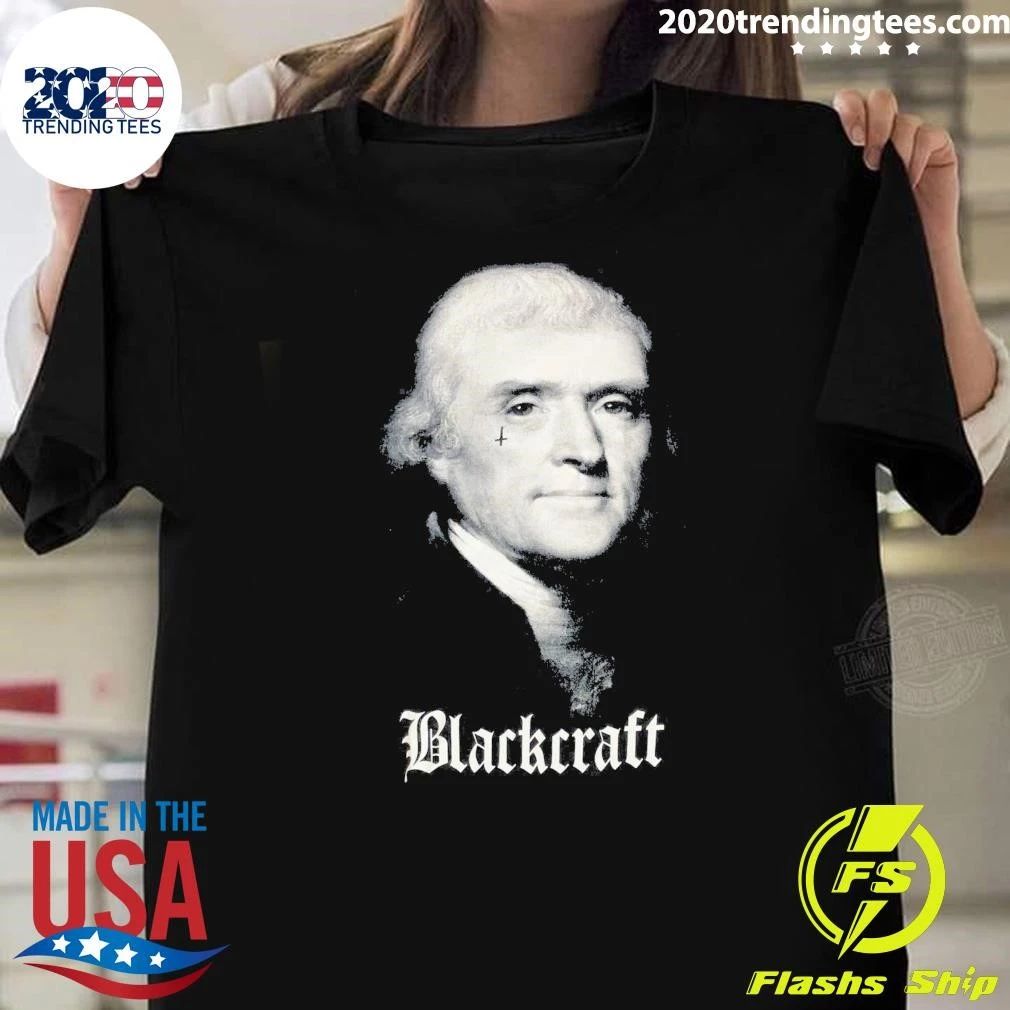 Thomas Jefferson Blackcraft Small Black Portrait American Flag Shirt