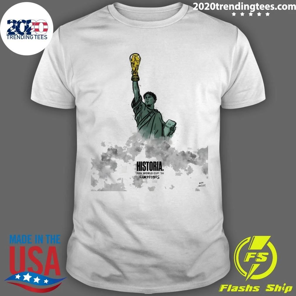 Statue Of Liberty Lamine Yamal Holding Trophy Spain Soccer World Cup 2026 Historia Campeones Shirt