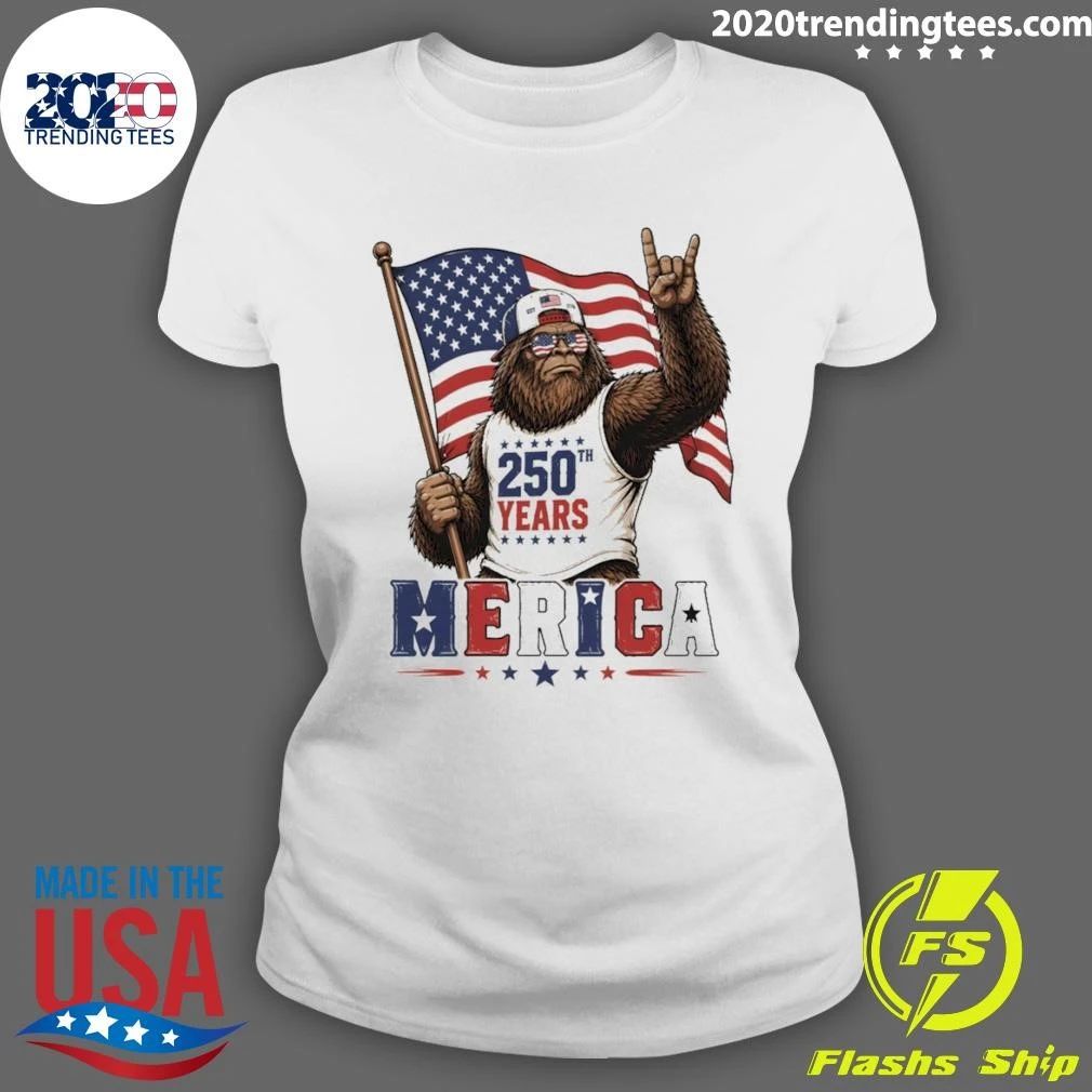 Bigfoot American Flag 250th Years 4th Of July Patriotic Independence Day Shirt