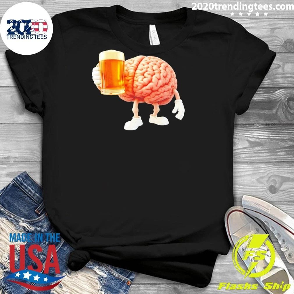Brain Holding A Beer Drinking Anatomy Shirt