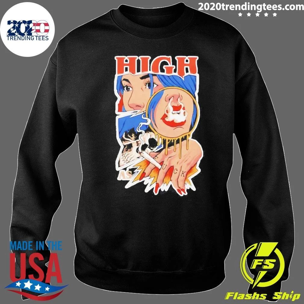 High as Fuck Smoking Skull Woman stoner shirt
