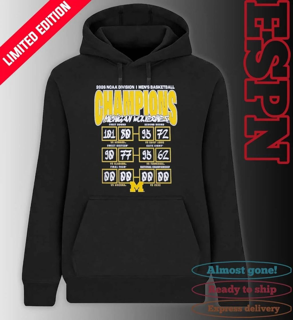 Michigan Wolverines 2026 NCAA Men’s Basketball National Champions Schedule Score T-Shirt