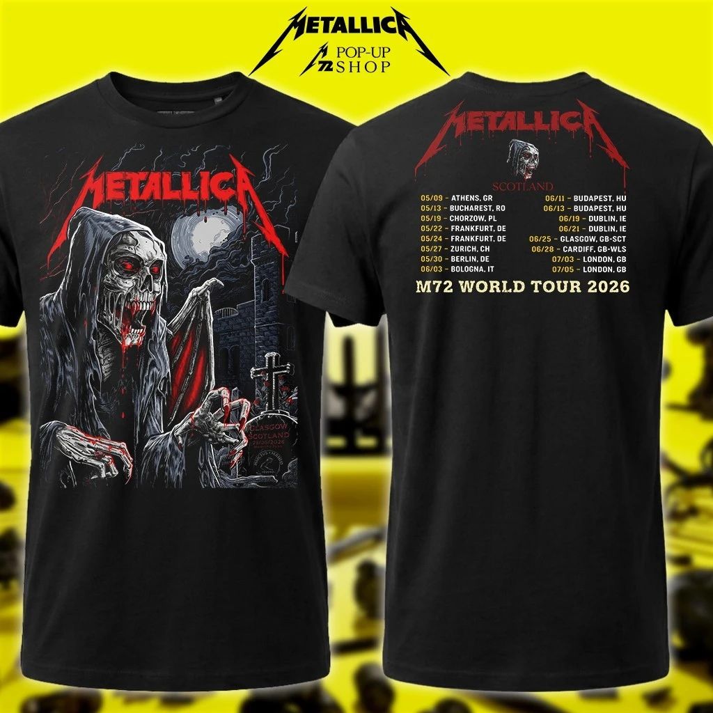 2026 M72 World Tour Dates Europe Schedule Shirt – Metallica Pop-Up Shop Glasgow – Art By Landon Armstrong