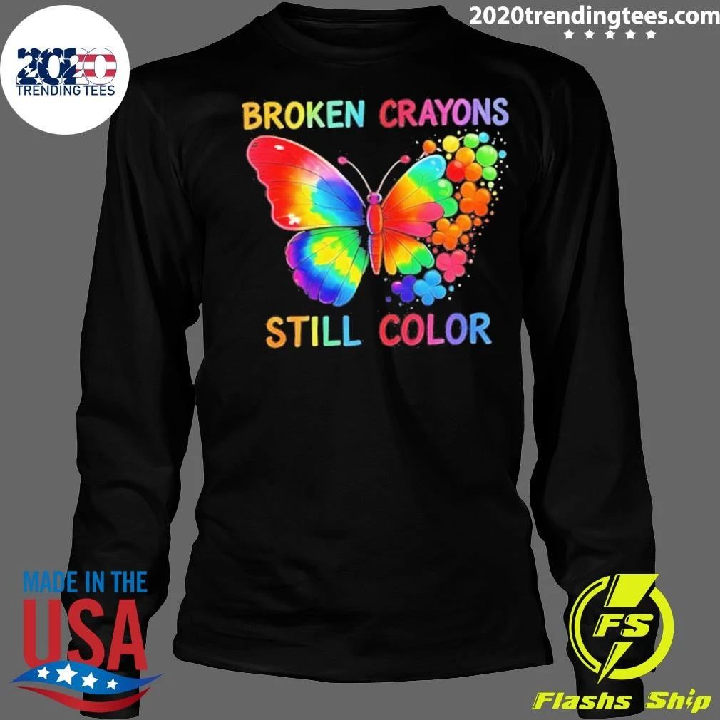 Butterfly Broken Crayons Still Color Autism Awareness Shirt