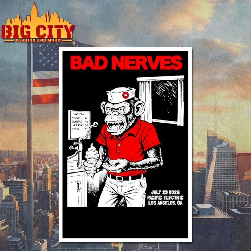 Bad Nerves Punk Rock Band Angry Chimpanzee Ice Cream Server Graphic T shirt