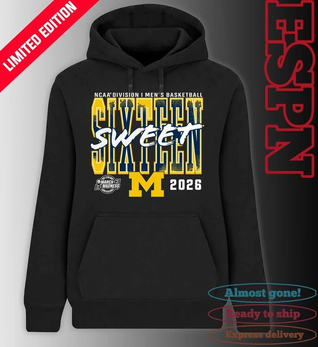Michigan Wolverines 2026 NCAA Men’s Basketball Tournament March Madness Sweet 16 T-Shirt