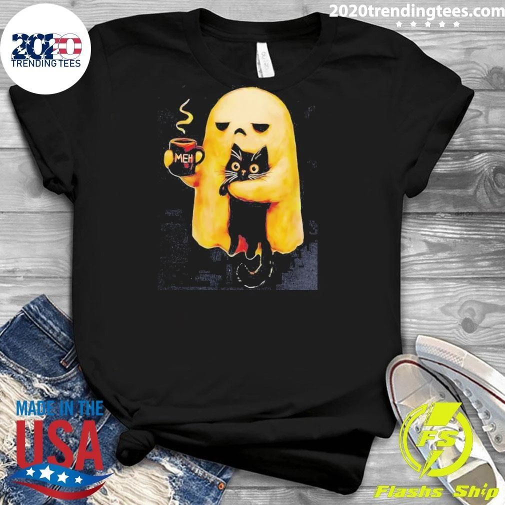 Halloween Spooky Ghost And Black Cat Shirt