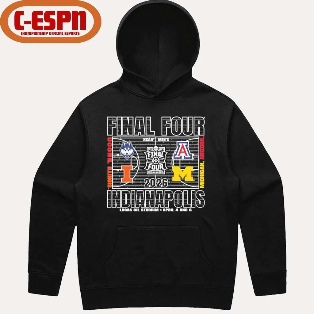 Michigan Wolverines 2026 Men’s Basketball Final Four 4-Team Court T-Shirt