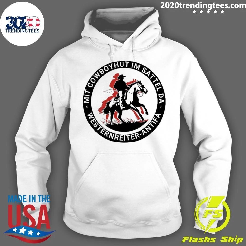 Mit Cowboyhut im Sattel da Westernreiter-Antifa Shirt