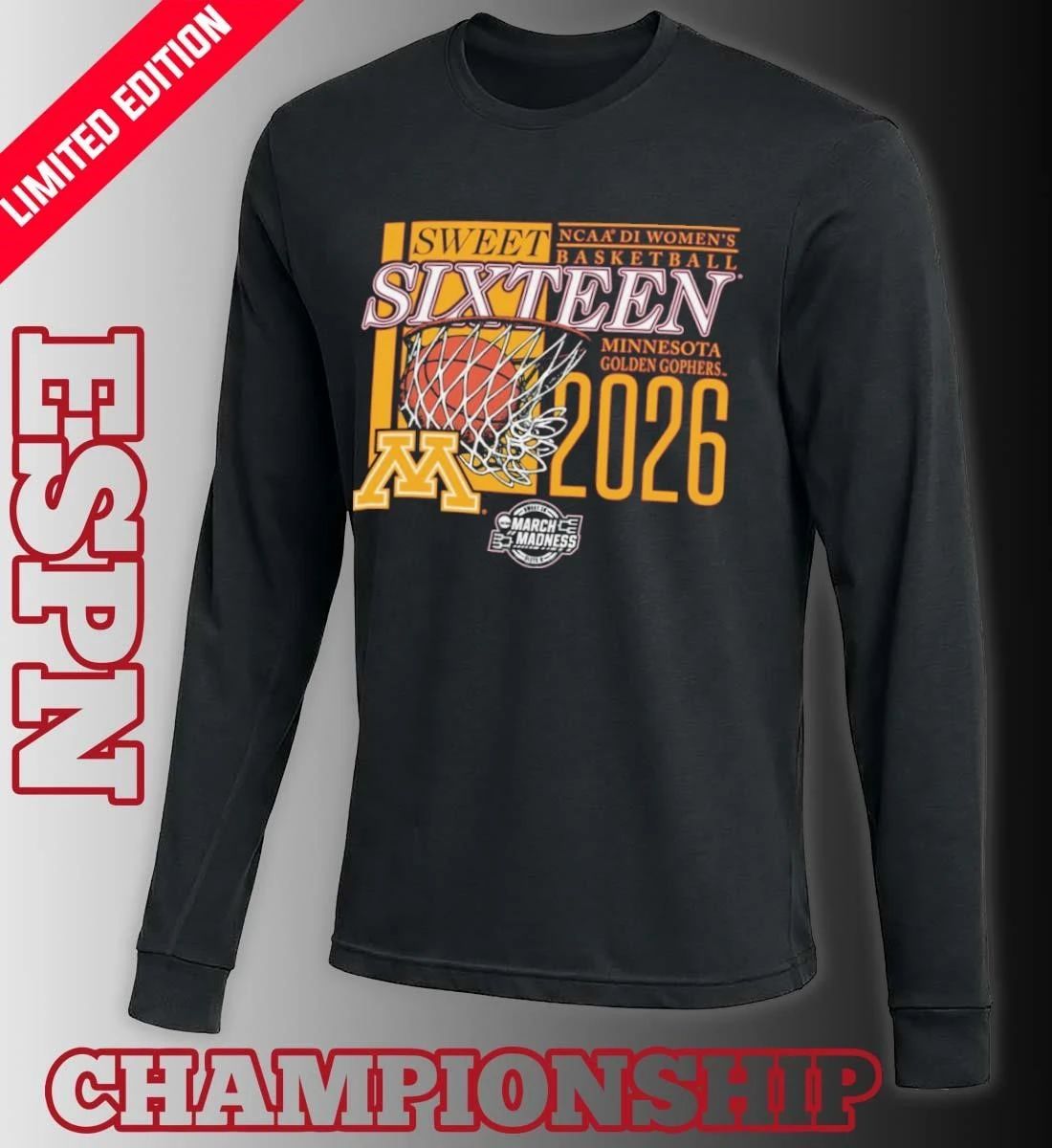 Minnesota Golden Gophers 2026 NCAA DI Women’s Basketball Sweet Sixteen – Sacramento Regional T-Shirt