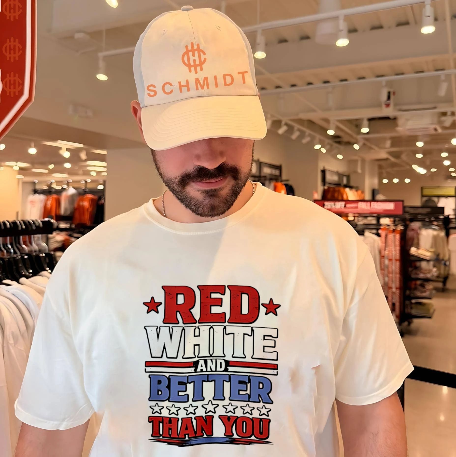 Red white and better than you text shirt