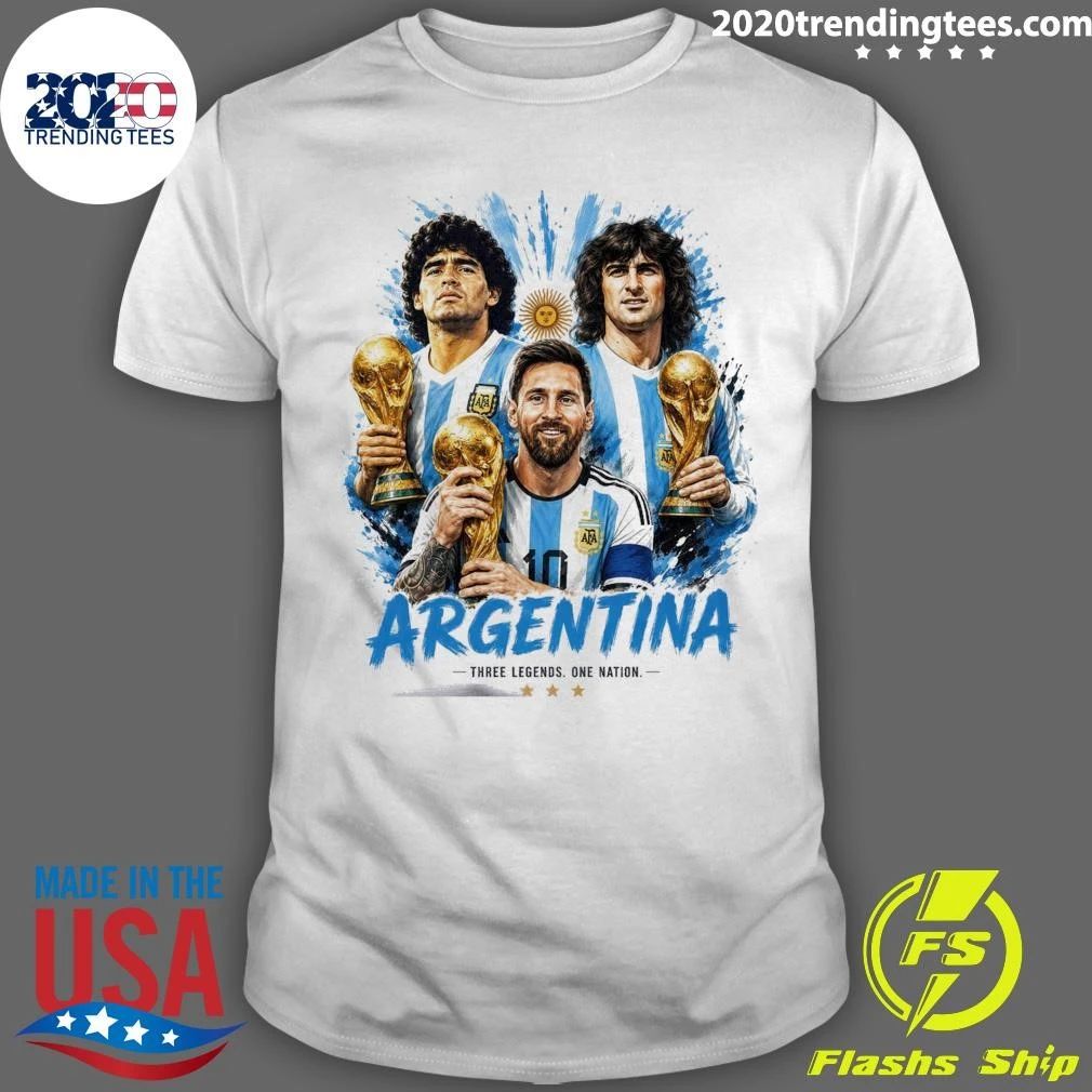 Messi, Maradona And Kempes Argentina Three Legends One Nation World Champion Football Shirt