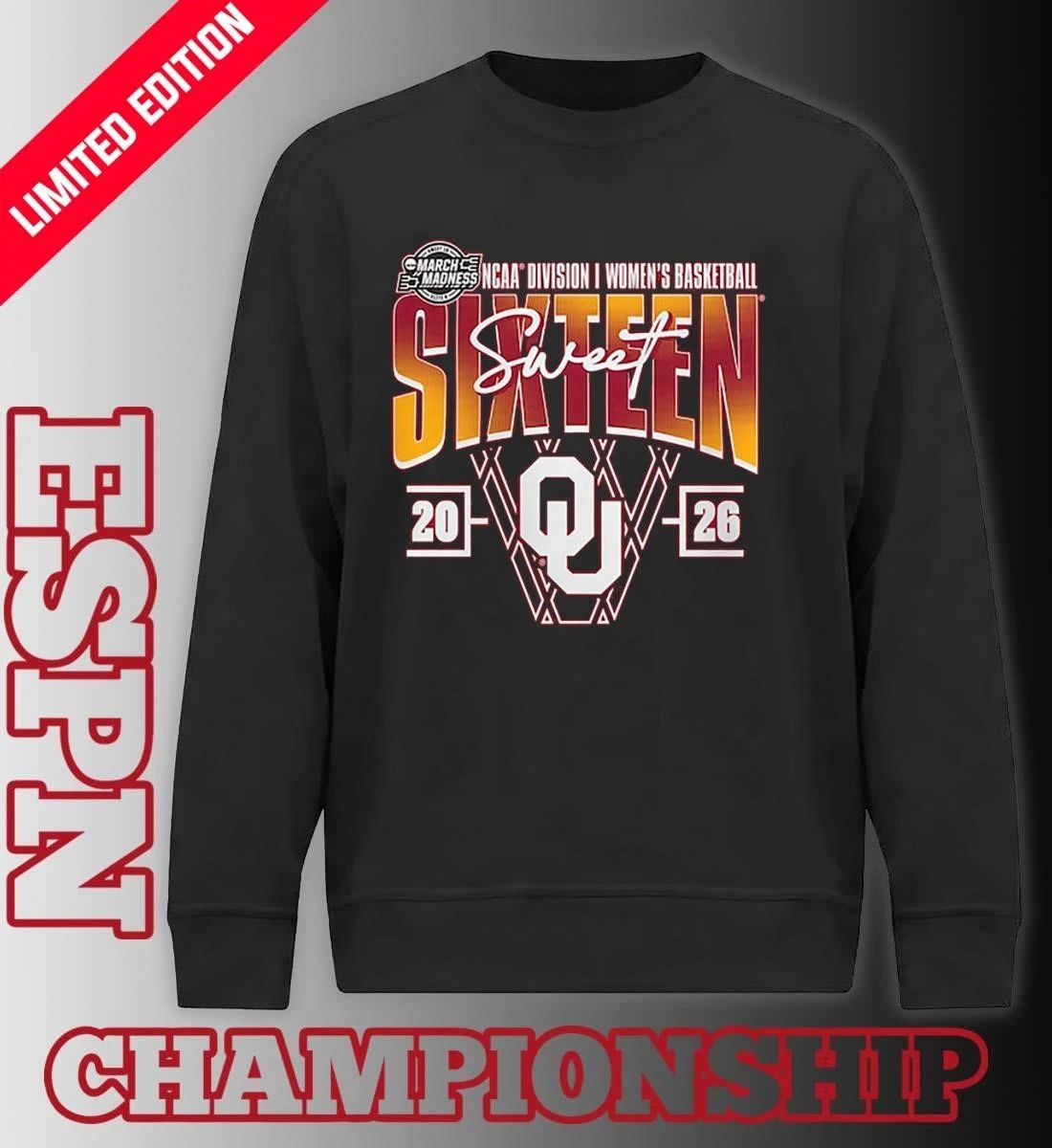 Oklahoma Sooners 2026 NCAA Women’s Basketball Tournament March Madness Sweet 16 Court Shot T-Shirt